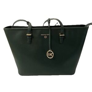 Michael Kors Jet Set Travel Large Leather East West Forest Green Tote